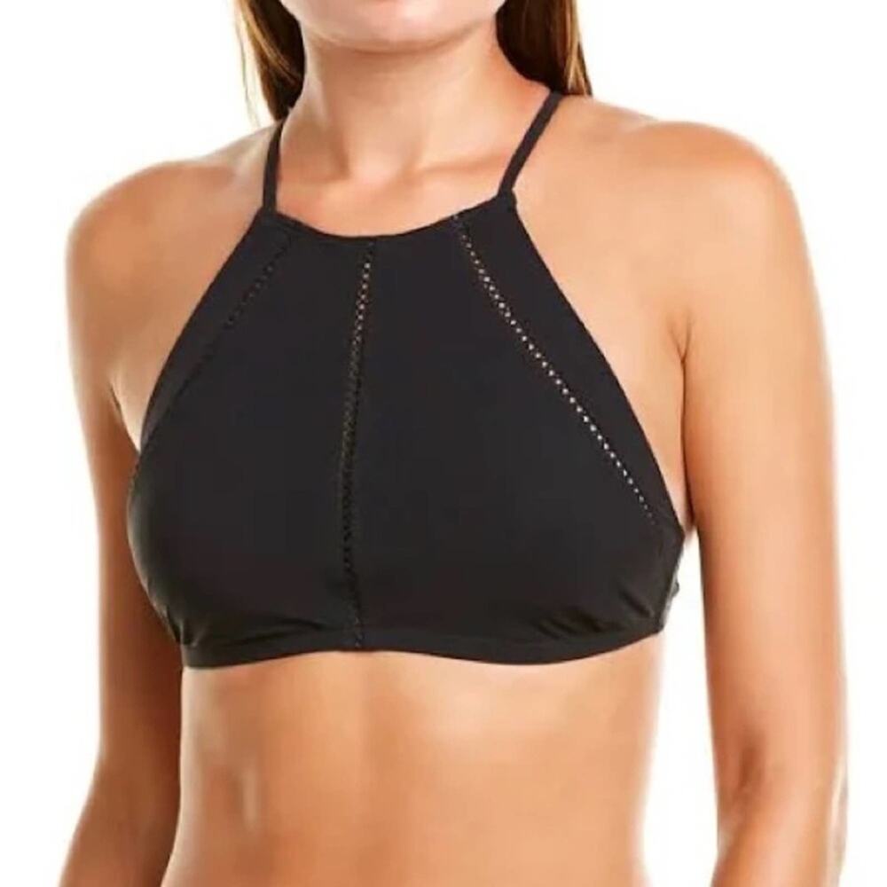 NWT Tory Burch Solid Lattice High-Neck Swim Top, Black Size XS - Picture 2 of 5